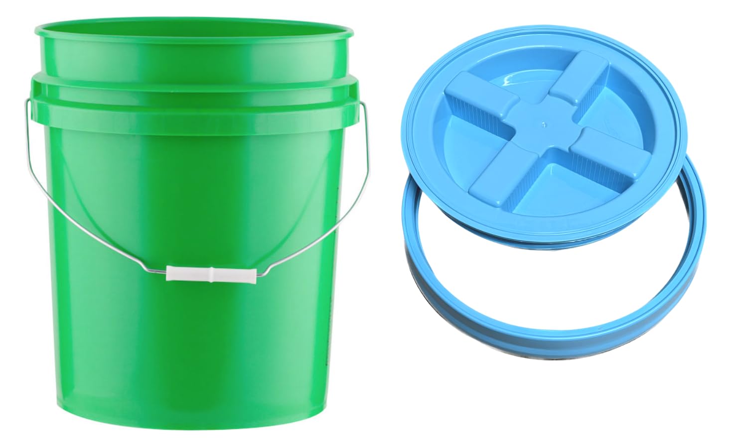 House Naturals 5 Gallon Food Grade Plastic Bucket with Air Tight Screw on Lid Made in USA Container (Green Bucket with Aqua Lid)