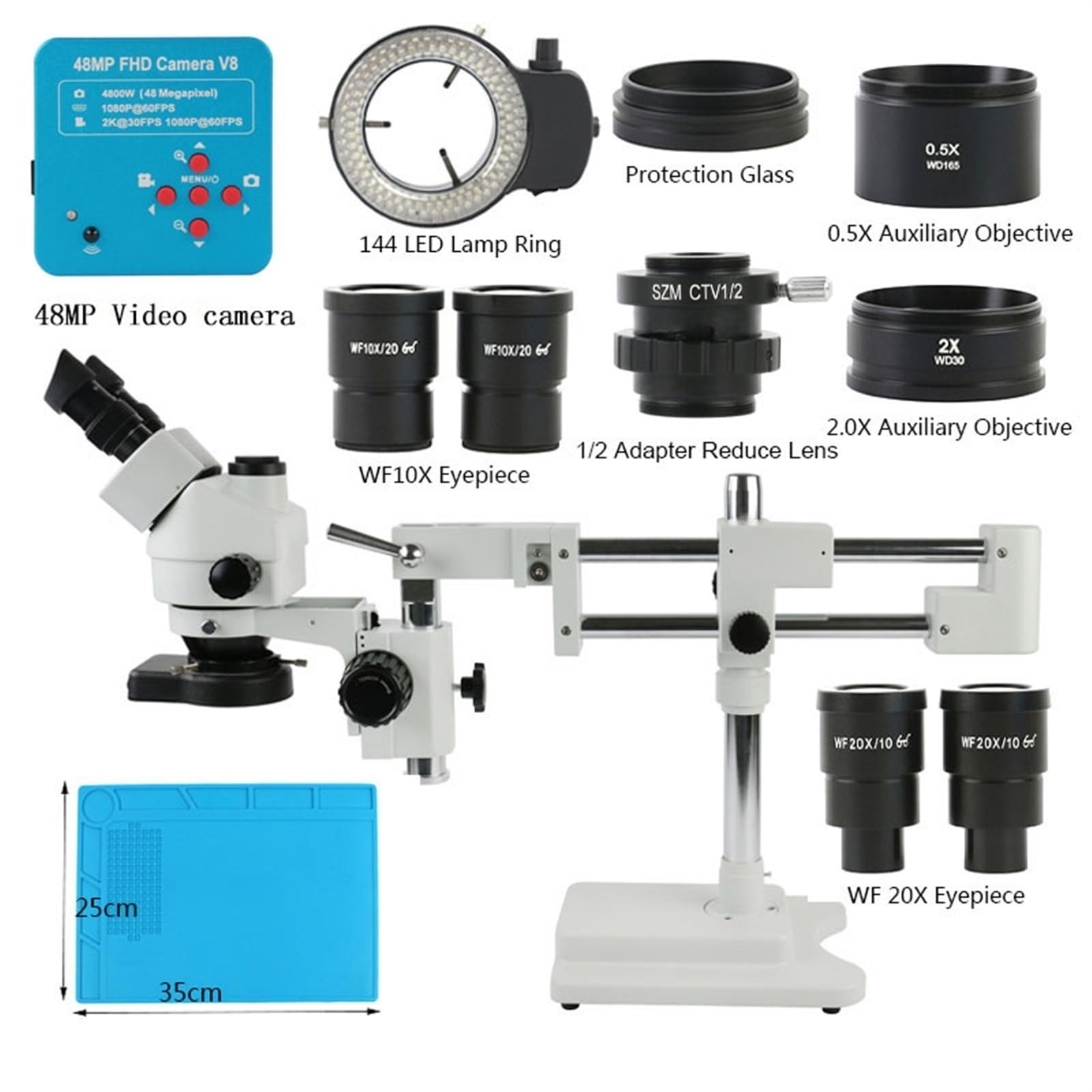 Microscopio Stereoscopico con Doppio Braccio A Sbalzo, Zoom 3,5X-180X, per Saldatura PCB E Gioielleria, Set di Strumenti per Laboratorio Industriale, Saldatura PCB, Gioie