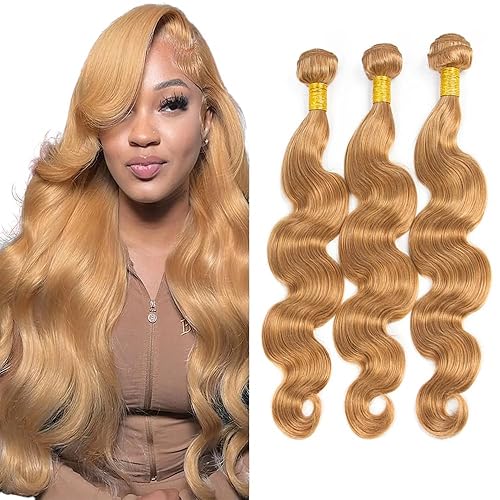 8 10 12 pulgadas color 27 paquetes de cabello humano rubio miel paquetes de cabello humano ondulado doble trama húmedo y ondulado paquete de cabello