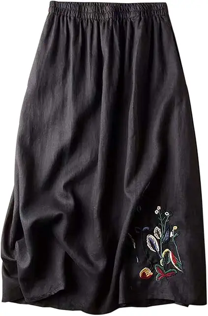 Women's Floral Embroidered Cotton Linen Mini Skirt - Summer A-Line Polka Dot