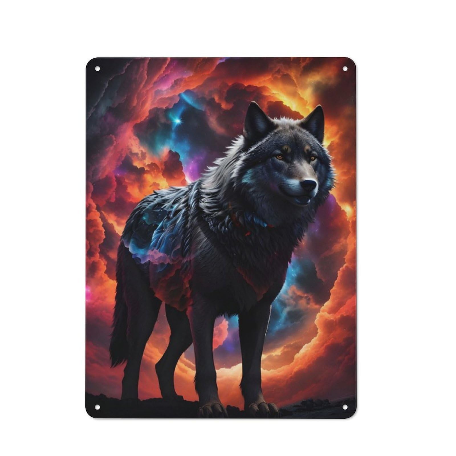 Junmoney Wolf In Galaxy Fantasy Shed Style Metal Wall Decor 40X30cm, Tin Sign For Conservatory, Home Bar Or Utility Room