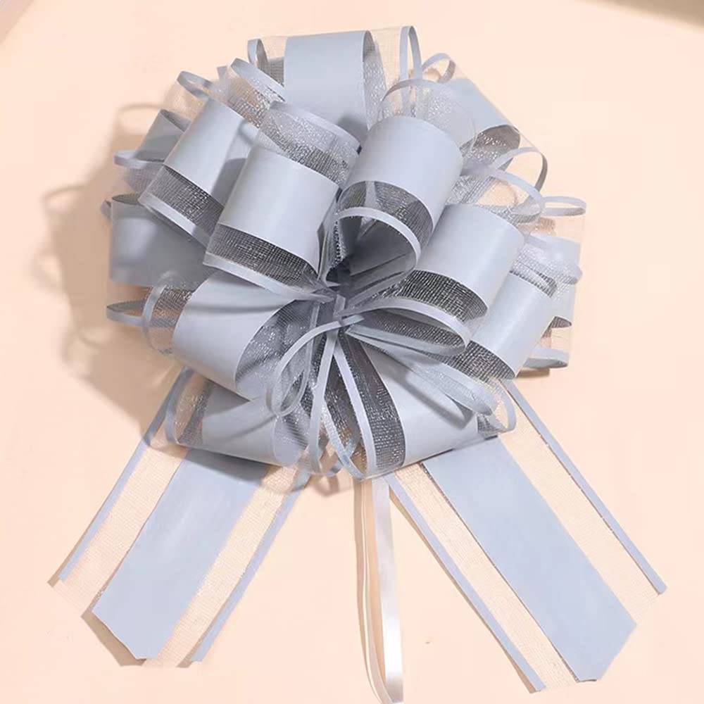 HSXJJ 6 Pieces Large Pull Bows, Grey Bow for Gift, 6 inches,Ribbon Bow Gift Decorative Bows, Holiday Birthday Decorations Bow，Baskets Bow Wedding