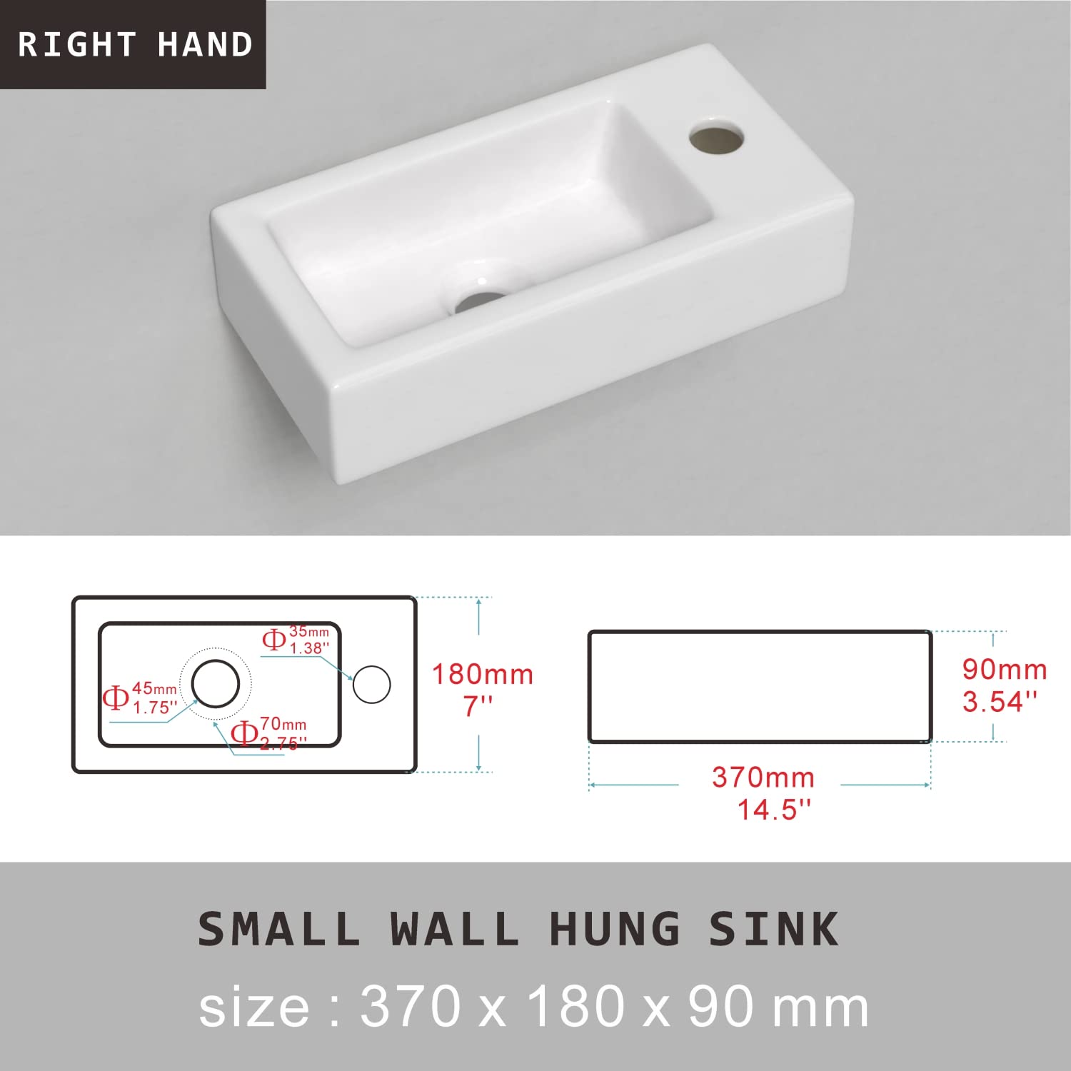 Wall Hung Basin Sink Small Bathroom Sink Rectangle Ceramic Wall Mount ...
