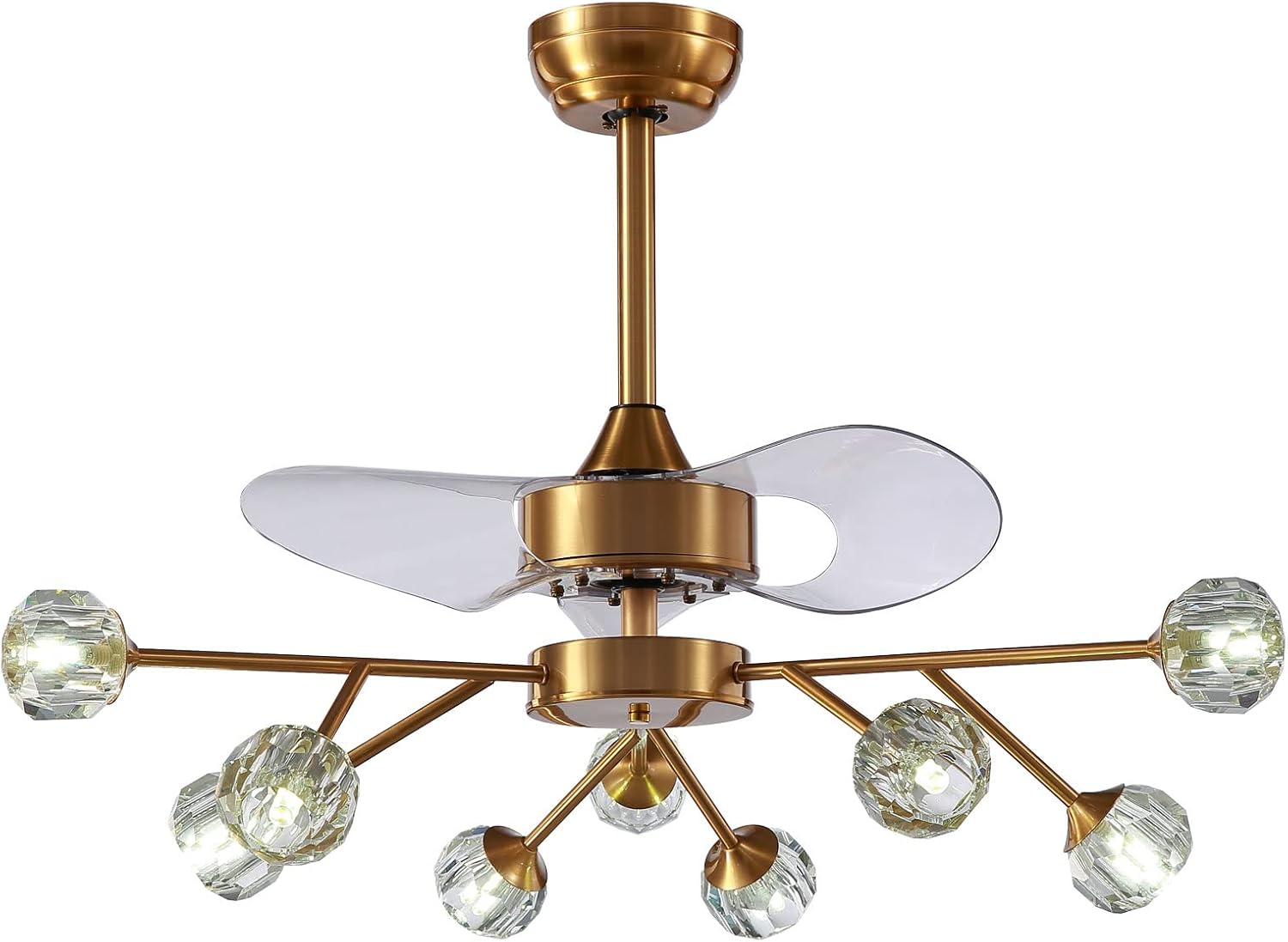 CROSSIO 36" Modern Gold Ceiling Fan Light Sputnik Crystal Chandelier