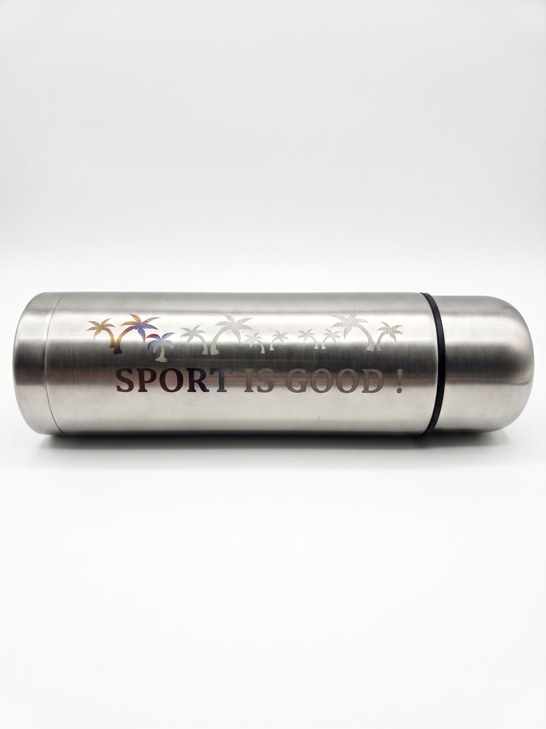 Botella de acero inoxidable con grabado láser a medida (nombre, texto) – Taza de viaje impermeable caliente y frío – Regalo deportivo de oficina – Marca MiNiTooN – Botella térmica personalizada – 500