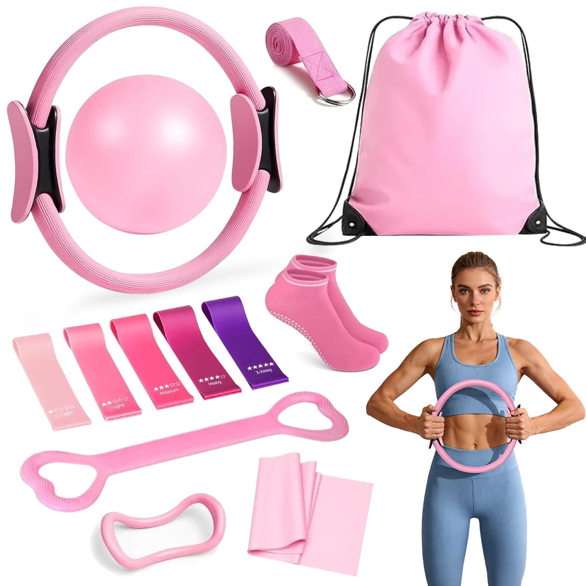 LGZIN 13 Pezzi Kit Pilates, Set di Anelli da Pilates con 32 cm Pilates Ring, Pilates Ball, Fasce di Resistenza e Molto Altro Ancora, Set Fitness per Allenamento Casa, Workout Studio, Fitness Viaggio