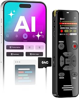 YIVIDA L359 AI Voice Recorder: Transcribe, Summarize & Mind Maps via App - 64GB HD Noise Reduction for Meetings & Lectures