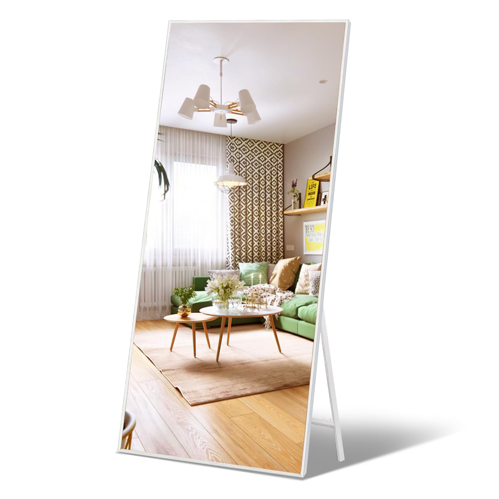 Vasemouh Espejo Cuerpo Entero 165x60cm,Espejos Marco Blanco, Espejo de Pie Cuerpo Entero o Espejos Grandes de Pared, Apto para Baño, Salon,Habitacion y Recibidor.