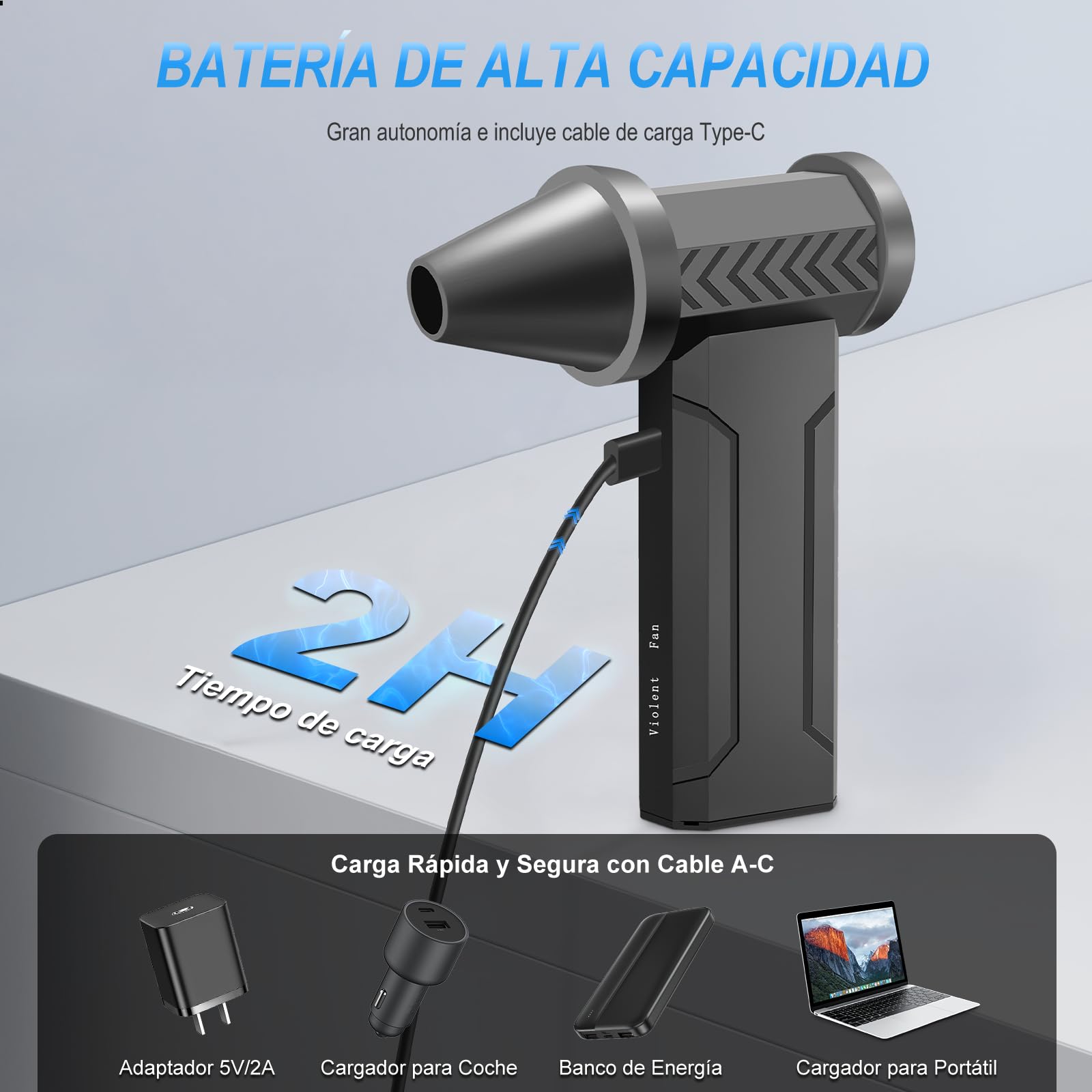 Aire Comprimido Limpieza PC, 160000 RPM Aire Comprimido Eléctrico, Batería de 10000 mAh, 4 Velocidades Ajustables para Limpiar PC, Sofá, Teclado, Coche, el hogar