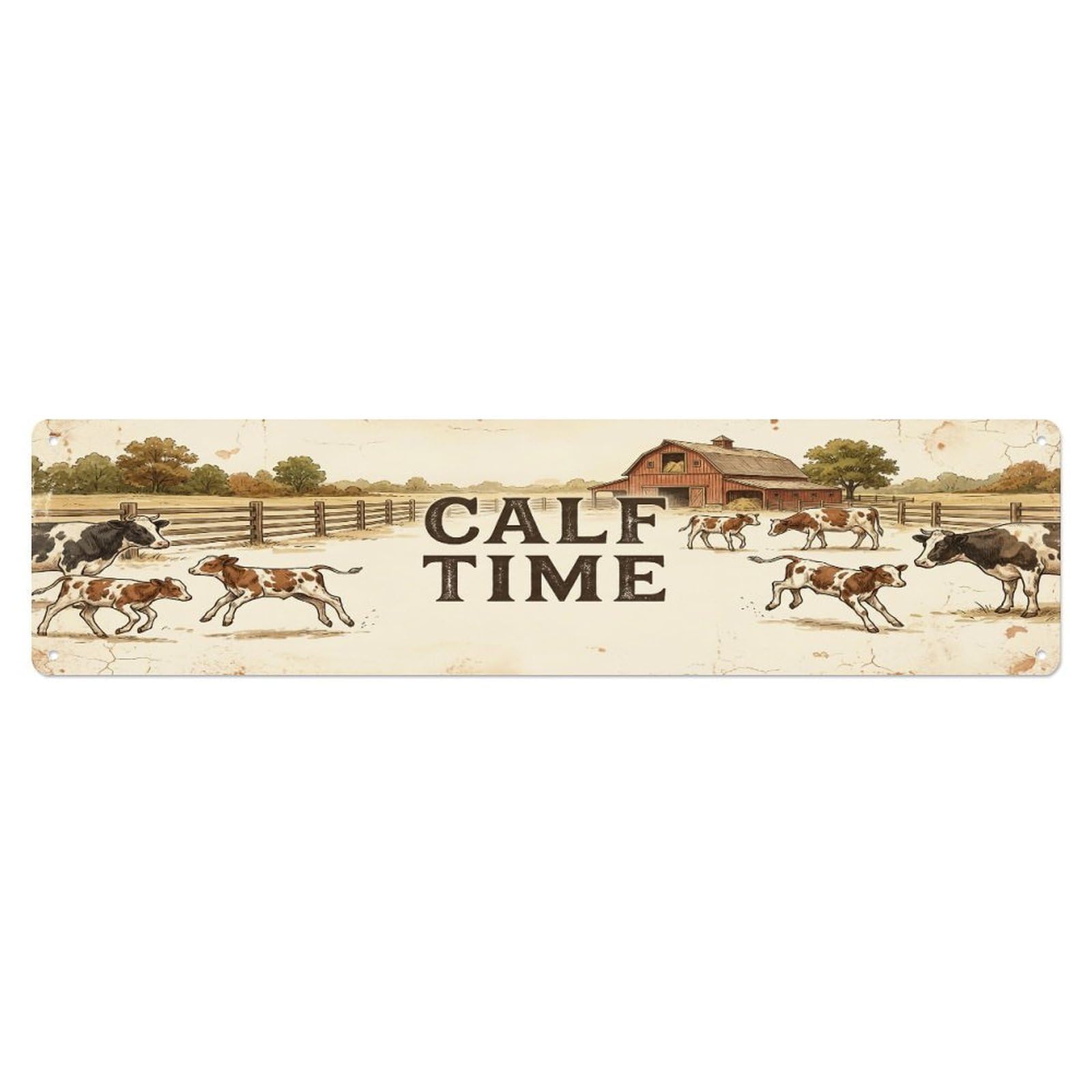 Vintage Yard Calf Cow Farmhouse Funny Cow Backyard Farm Metal Tin Sign Plaque Wall Decor for Cafe, Club, Garden Metal Poster 4x16Inch
