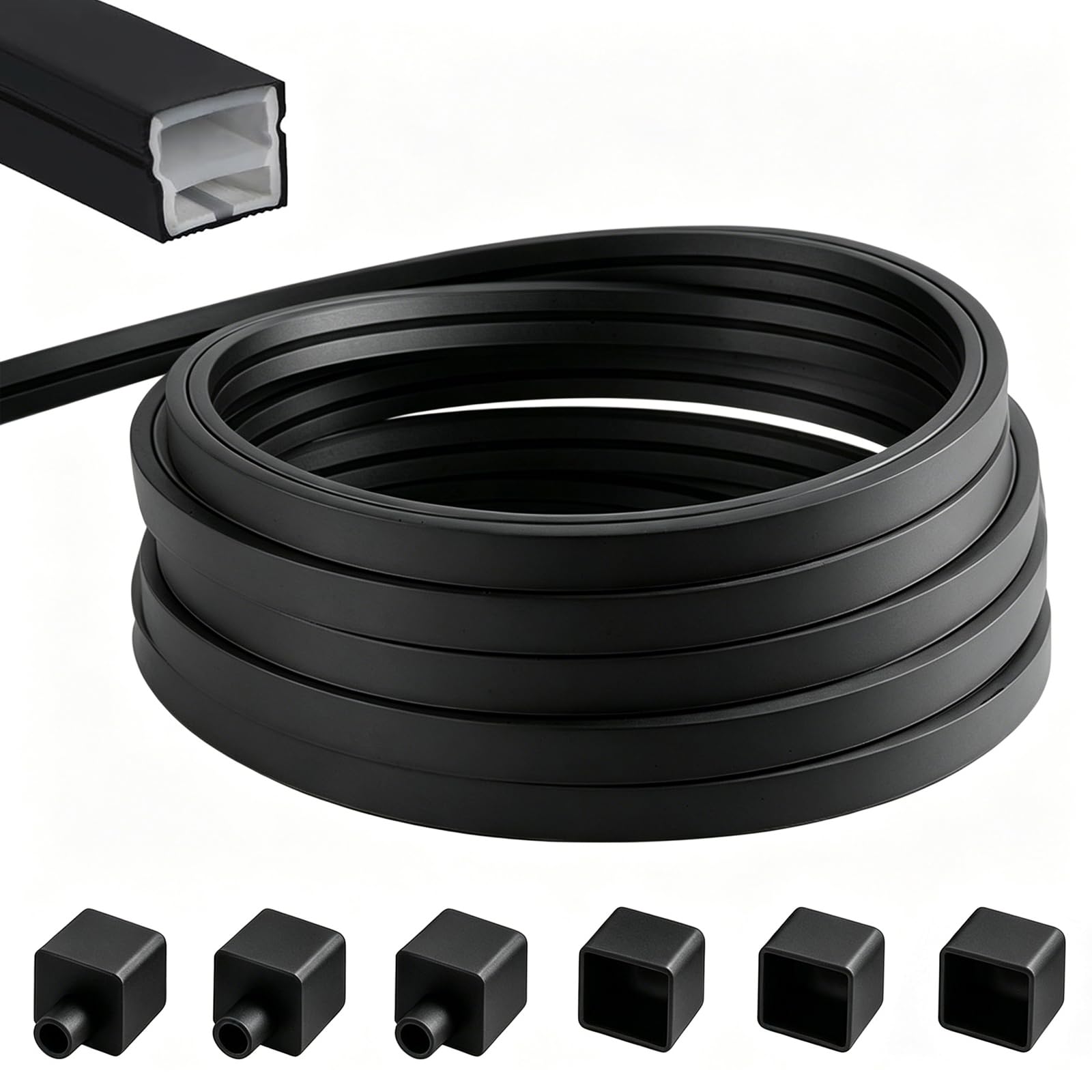 Umllpet LED Silicone Profile 6 m, Flexible LED Strip Profile Diffuser 12 x 12 mm, Waterproof LED Strip Cover for Acoustic Panels, White with End Caps and Mounting Clips (Black-6M)