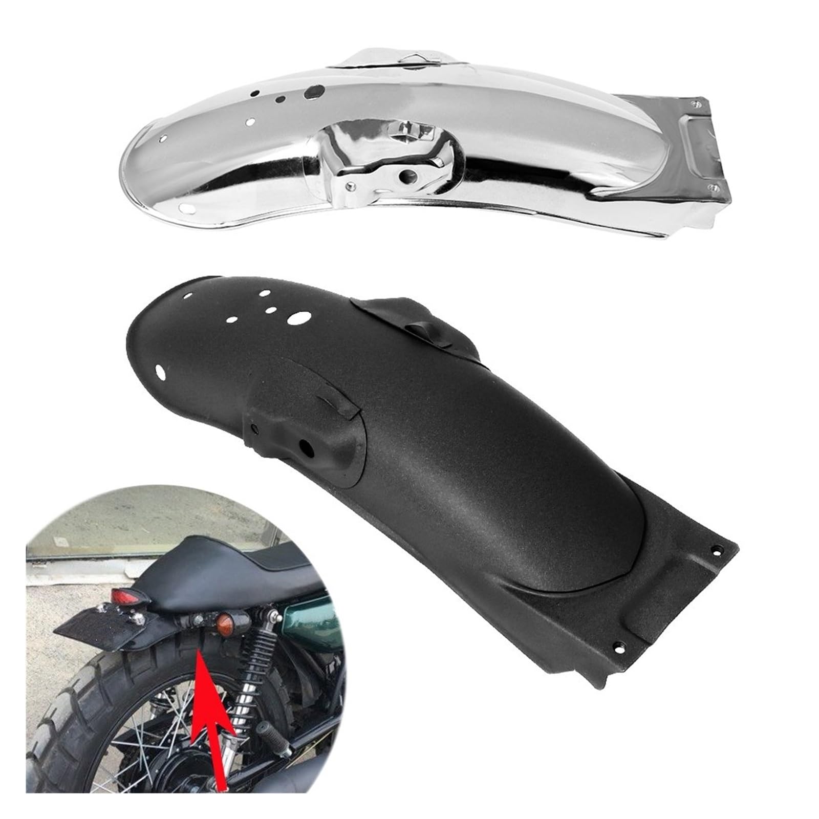 DUBDOG Paraspruzzi per Moto, Parafango Parafango Parafango Nero/Cromo Moto Universale Posteriore Retro Parafango in Metallo Paraspruzzi Compatible with Parafango CG125 GN125 (Color : Black)(Schwarz)