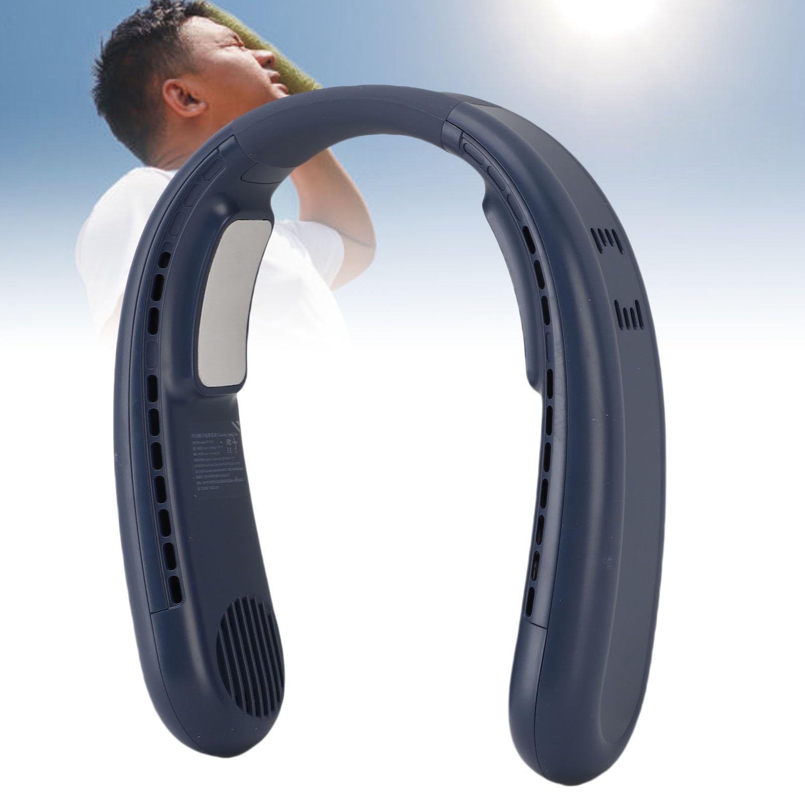 Tragbarer Nackenventilator, Doppelte Kühlung mit Halbleitertechnologie, Starker Wind, Leise, Tragbare, Wiederaufladbare Halsventilatoren für Reisen, Strand, Reiten, Camping (Blau)
