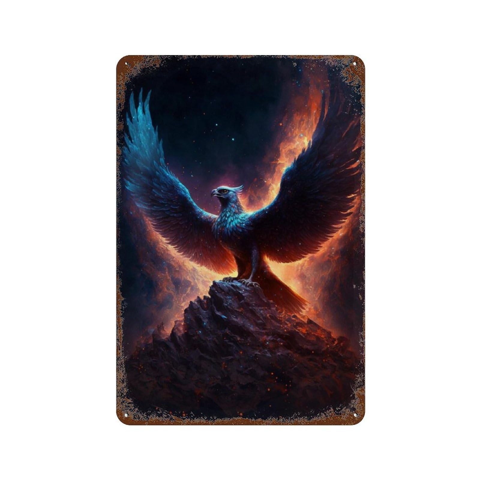 Fantasy Phoenix Art Print -2 Rust Effect Tin Sign 11.8"x7.9", Rustic Home Decor for Garage, Pub Or Kitchen