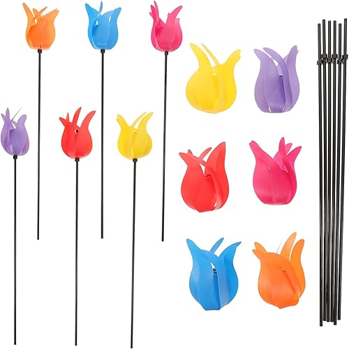 Hemoton Molinos de viento de flores de tulipán, molinos de viento, decoración de jardín (color al azar)