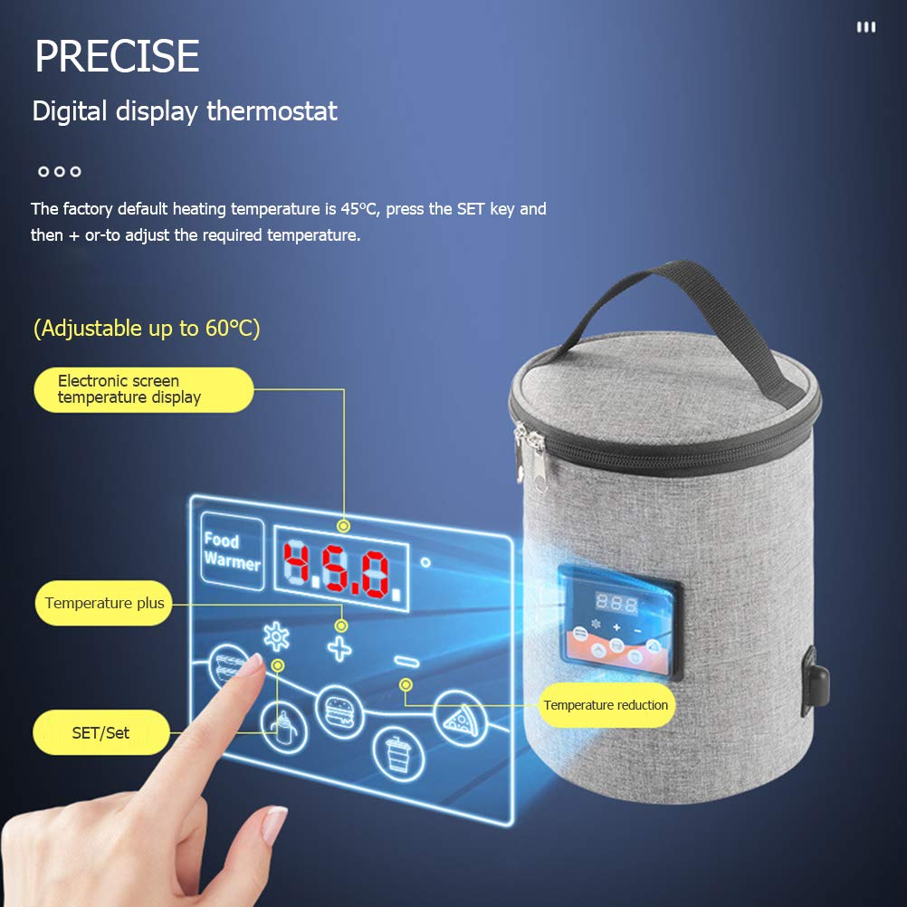 Bolsa de calefacción de leche para bebé, calentador de biberones de coche de 3,8 L, bolsa de calefacción de leche, bolsa de viaje para colgar alimentos, calentador de alimentos con pantalla LCD, Gray,