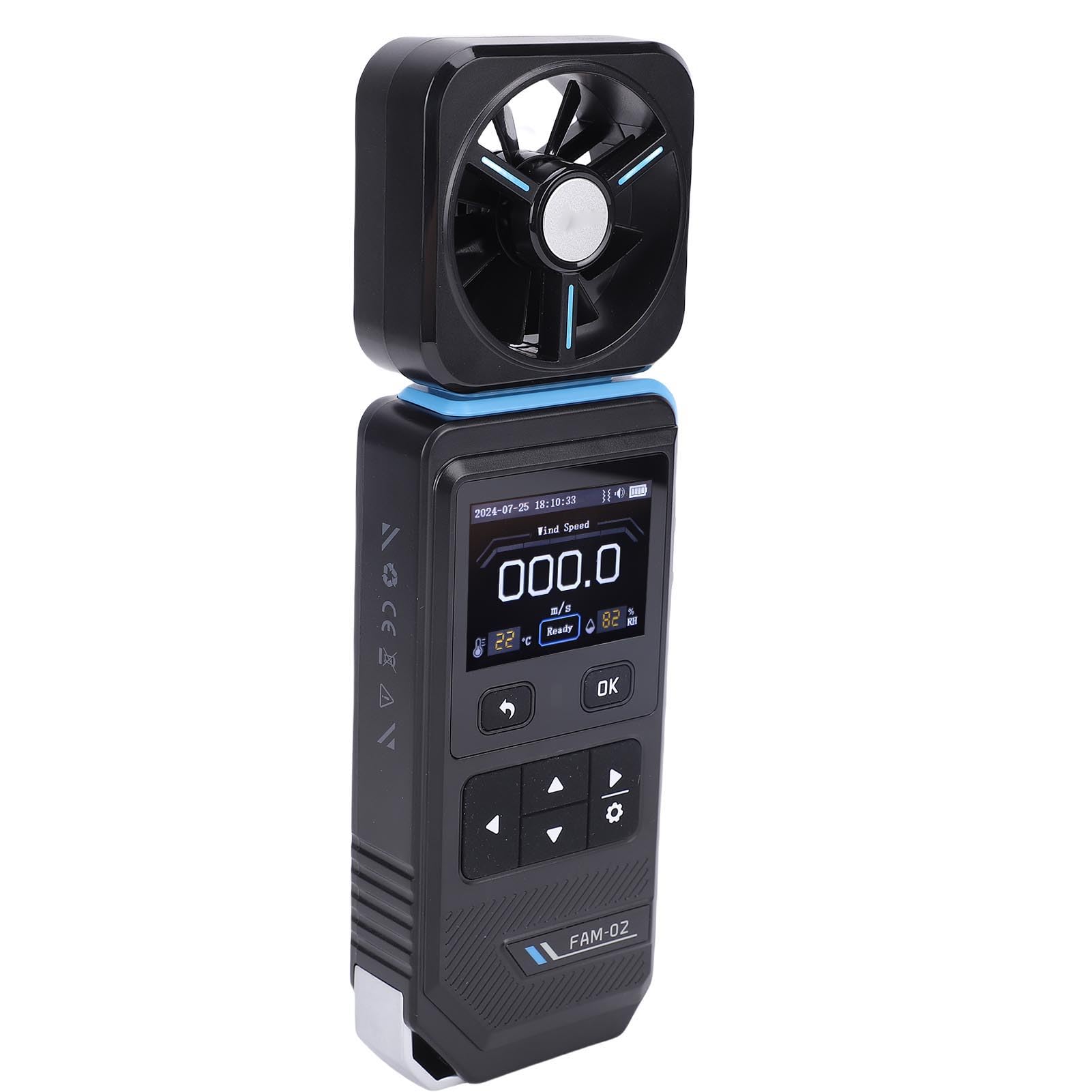 ViaGasaFamido Anemometro Digitale Portatile Misuratore di velocità e Temperatura del con Display a Colori Portata 30 M/s Ricaricabile Tramite USB per Uso Interno Esterno