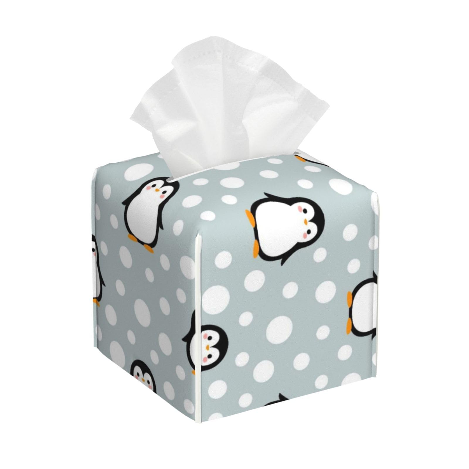 Cute Penguin Cartoon Seamless Pattern Background PVC Cube Tissue Pack for Home Office Bathroom Use