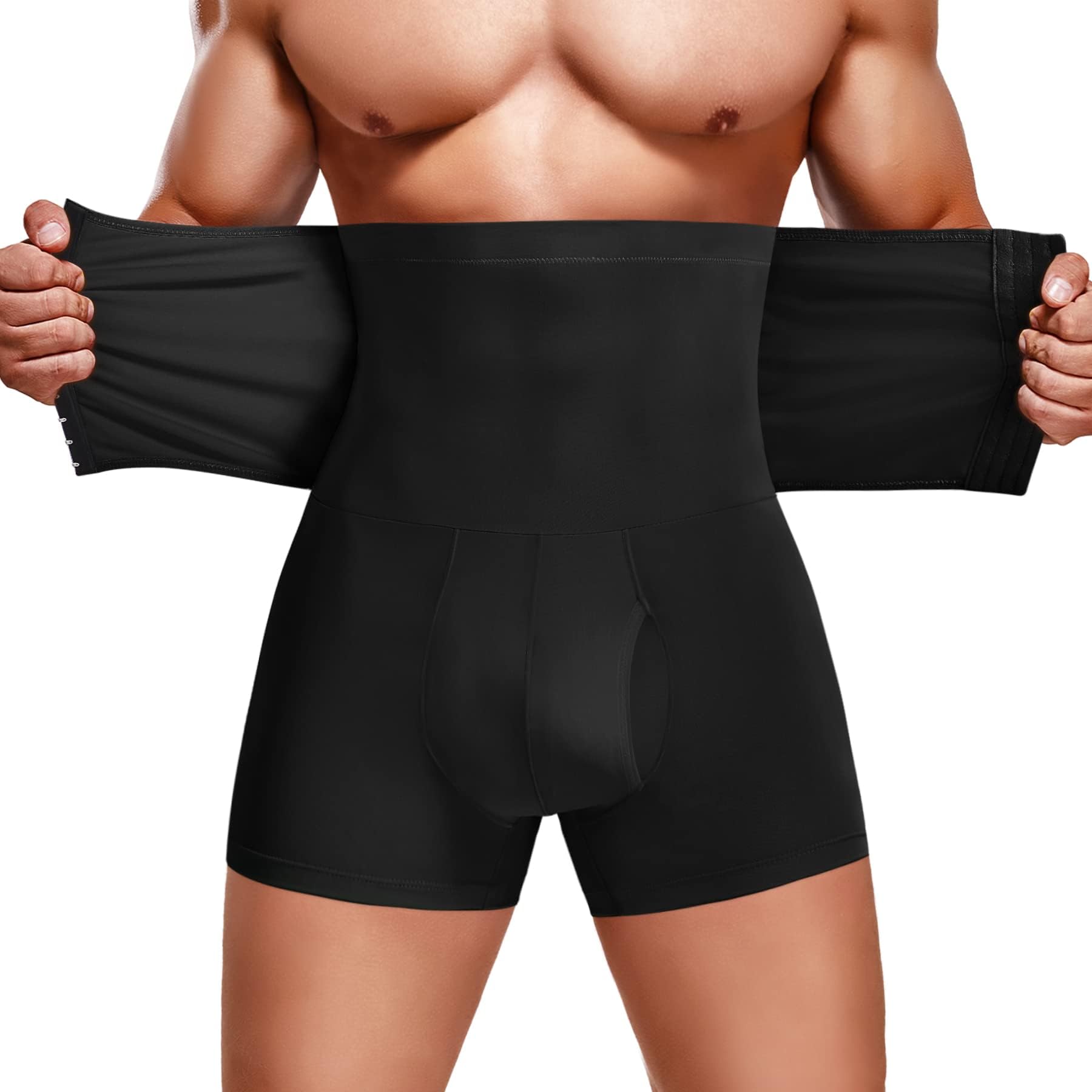 Men Tummy Control Shorts, High Waist Slimming Body Shaper Girdle Butt Lifter Shapewear Padded Underwear Boxer Briefs (Large)