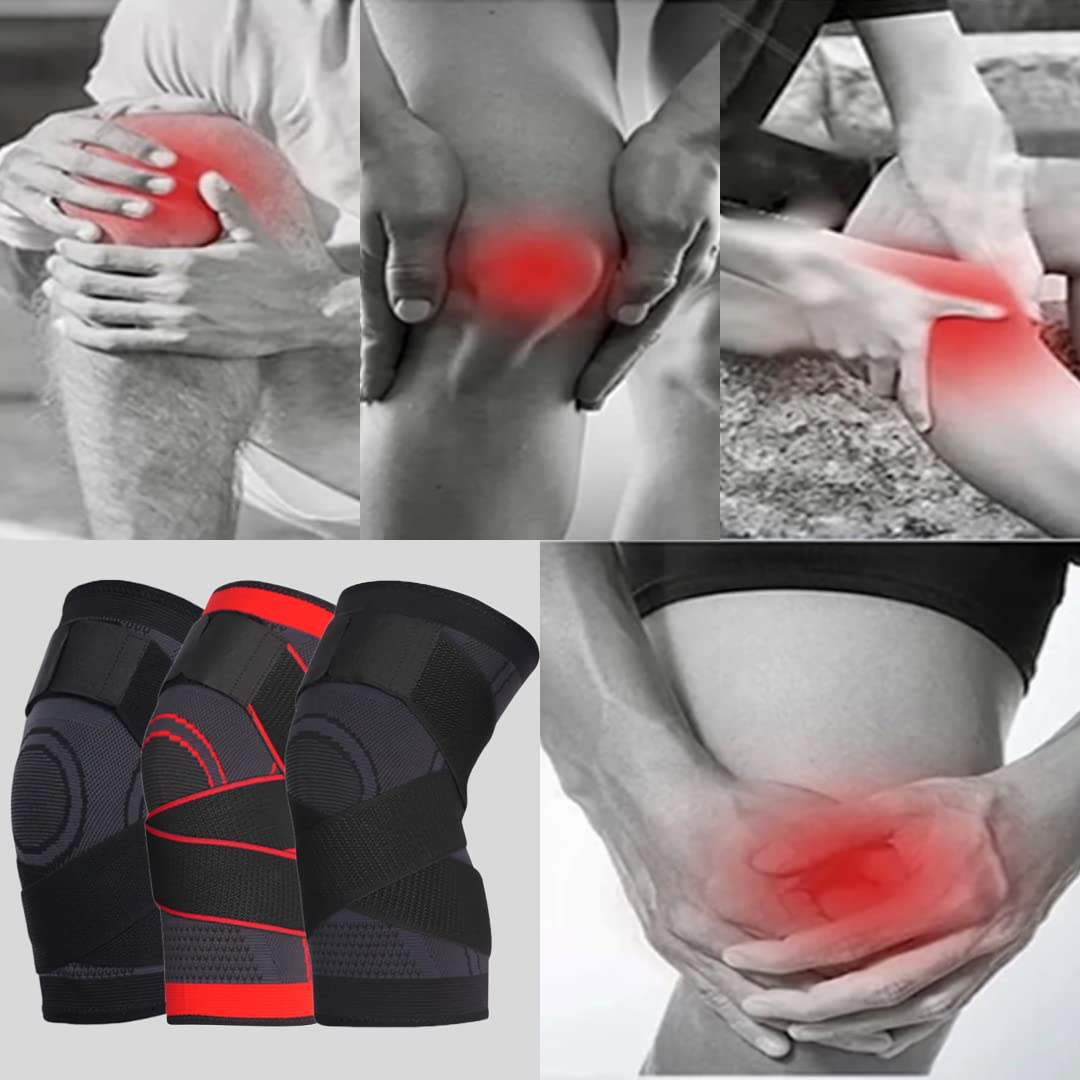 Breathable Compression Knee Brace With Adjustable Strap For Pain Relief Knee Sleeve for Men and Women (Large, Black)
