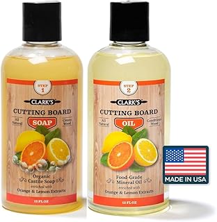CLARK'S Cutting Board Oil & Soap 12 Oz, Food Grade Mineral Oil, Cleaner for Butcher Block - Enriched with Orange & lemon Extracts