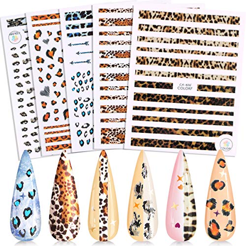Leopard Print Nail Art Sticker, KISSBUTY 5 PCS Leopard Print Nail Decals Leopard Print Nail Adhesive Stickers Leopard Print Nail Art Decor