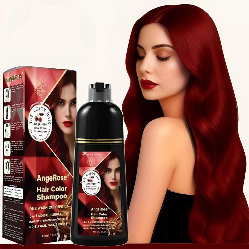 Hair Dye Shampoo 3 in 1, Instant Herb Ingrident Hair Dye to Cover Gray Hair, Long-lasting & Natual, Wine Red, 400 ML
