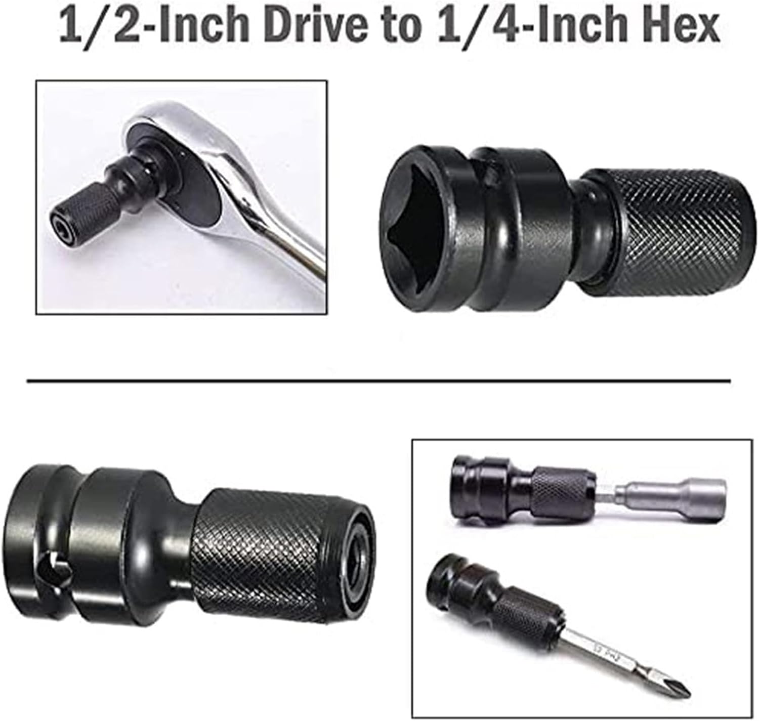 2pcs Universal Adaptive Wrench Adapter Socket Ratchet Torque Wrench Adapter 1/2 Inch Square To 1/4 Inch Hex Ratchet Socket Converter 2pcs