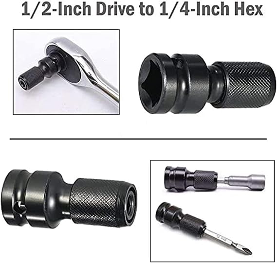 2pcs Universal Adaptive Wrench Adapter Socket Ratchet Torque Wrench Adapter 1/2 Inch Square To 1/4 Inch Hex Ratchet Socket Converter 2pcs