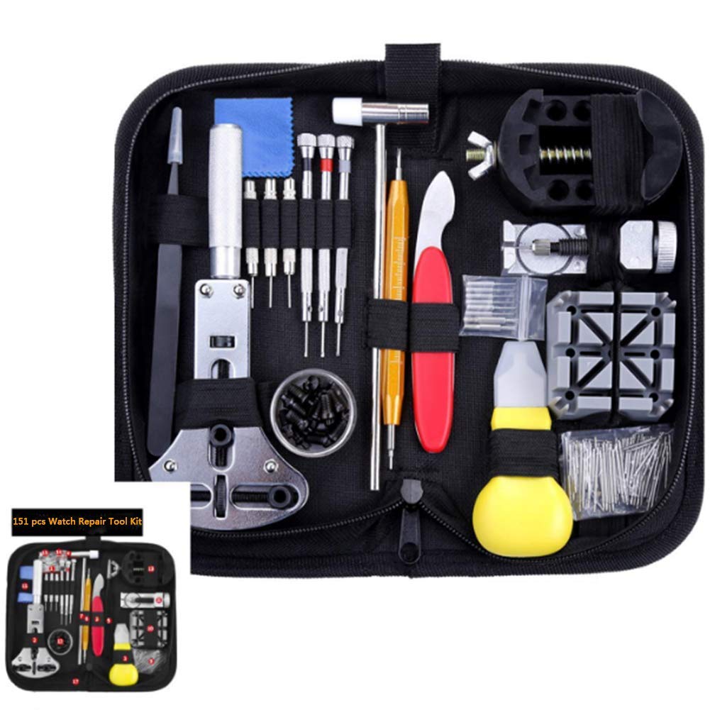 Complete Watch Repair Kit with Carrying Case - Band Link Pin Tool Set Battery Replacement Tools