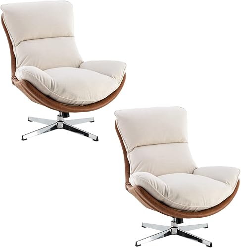 Miniatura 25 de HEAH-YO Silla giratoria decorativa, moderna silla de sala de estar con respaldo, silla de lectura tapizada de lino sin brazos para dormitorio,