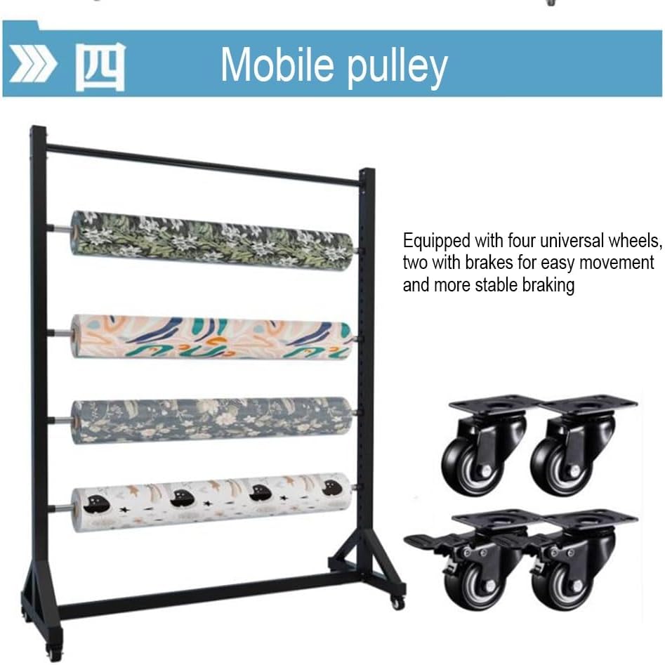 Wrapping Paper Rack, Heavy Duty Metal Organizers Shelf Display Rack Stand Wheels for Silk Scarf/Pants/Cloth Fabric/Wrapping Paper,Black-140x50x160cm