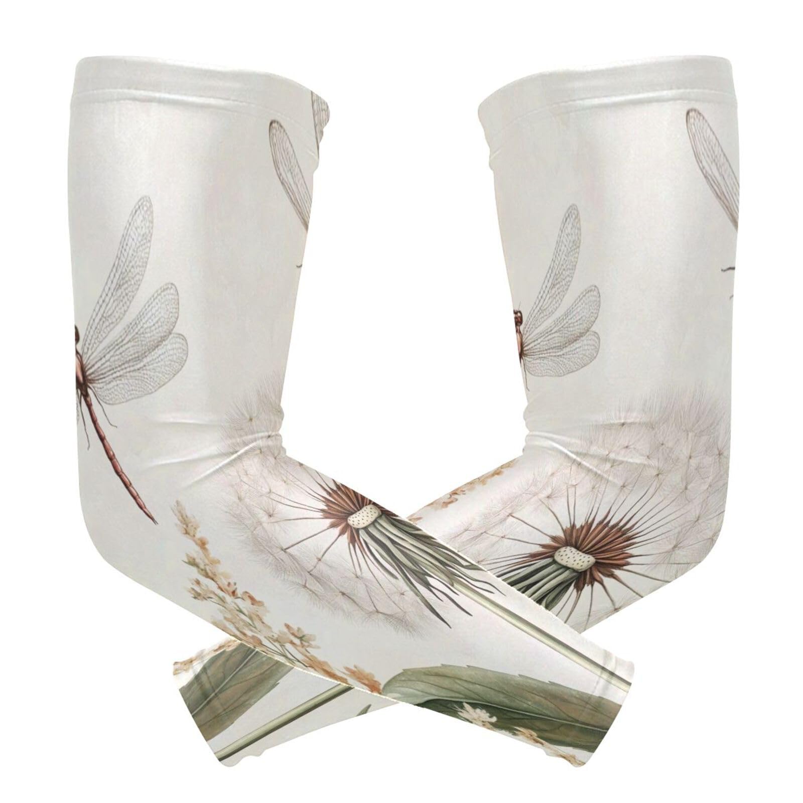 Kigai Dragonfly Dandelions UV Sun Protection Arm Sleeves for Men Women Cooling Compression Sports Arm Sleeves Tattoo Cover Up