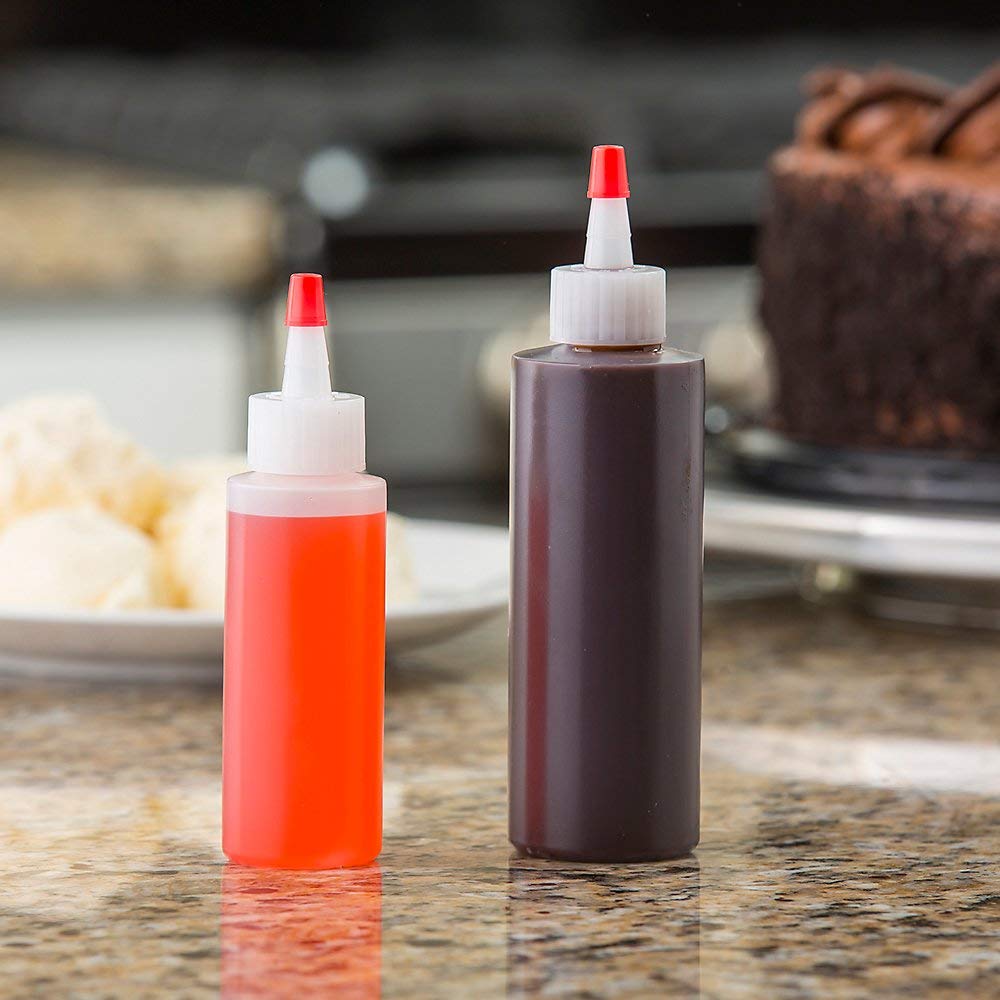 TableCraft 1104 Chef Squeeze Bottle, 4 oz., Natural Cone tip, Dishwasher Safe, red Cap, Plastic, Clear