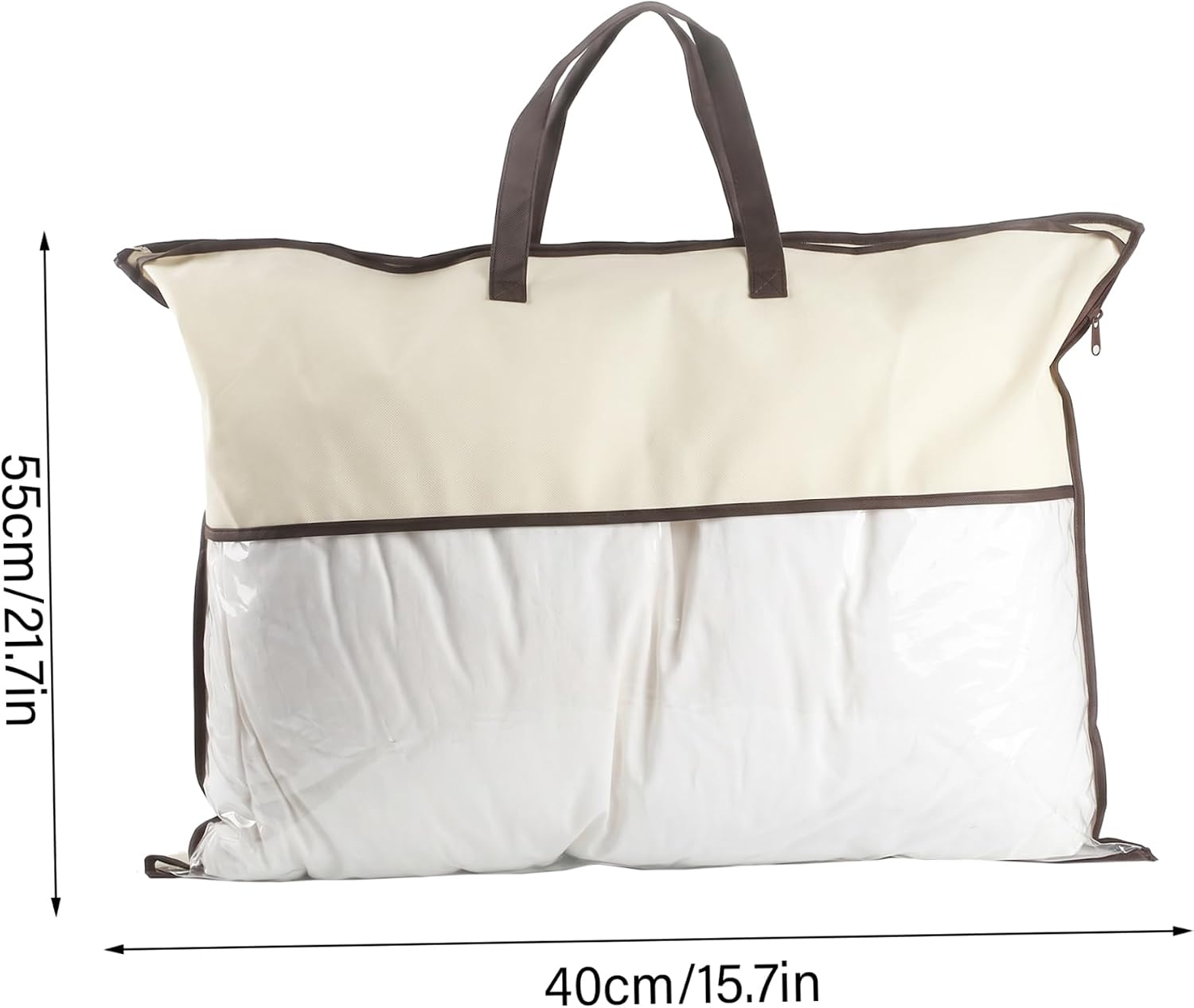 Breathable Pillow Storage Bags with Handle Clear Window Beige 16x22 Inch