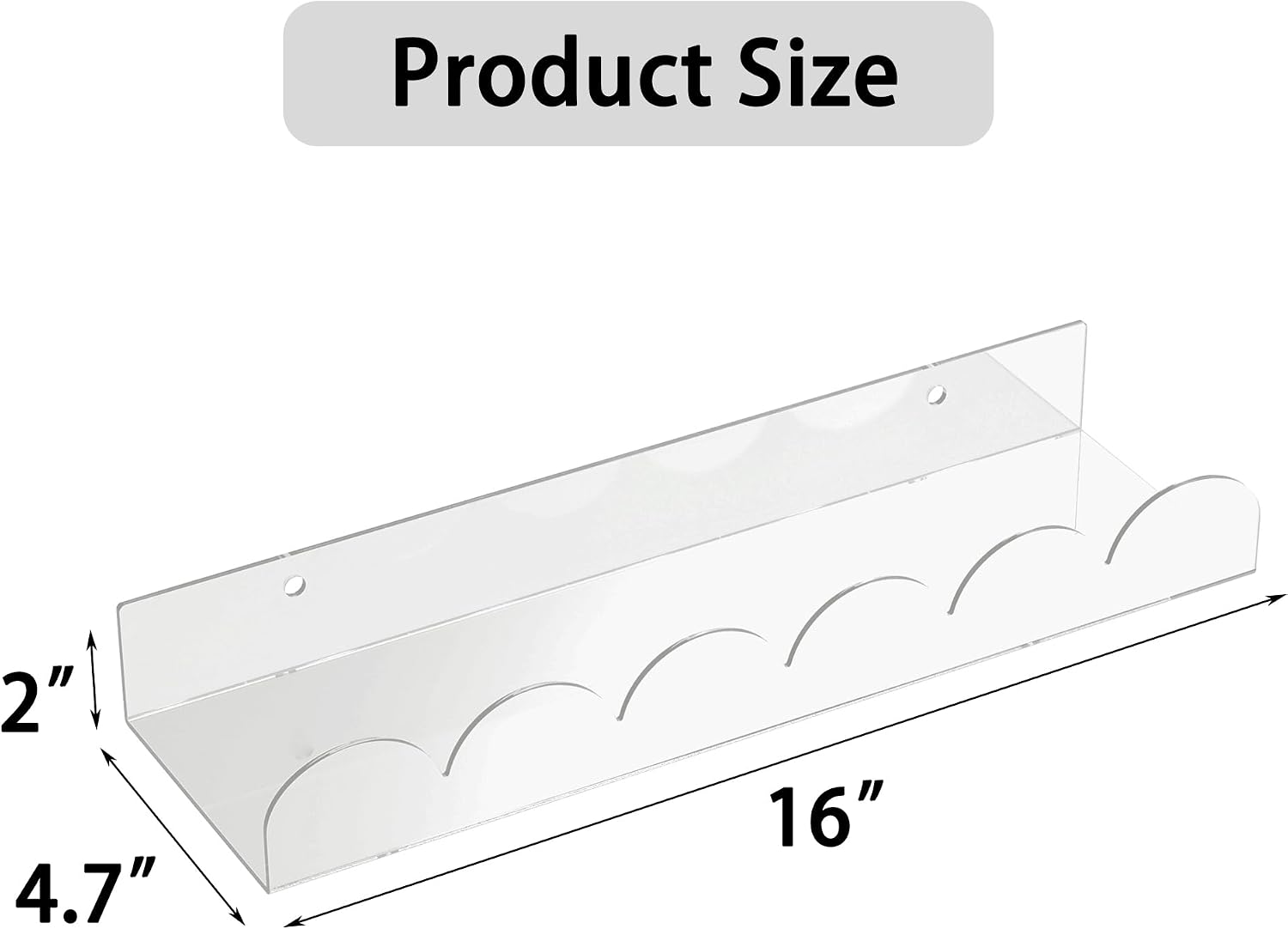 4-Pack Clear Acrylic Floating Shelves, 16 inches | Wall Shelves, Wall Mount Display Storage Racks with Anti-Drop Guard Lip for Books, Decor, Plants, Cosmetics,