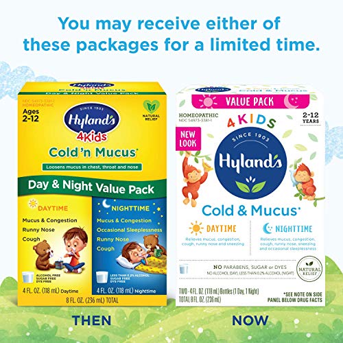 Kids Cold Medicine And Mucus Relief For Ages 2+, Hylands 4 Kids Cold 'N Mucus, Day And Night Value Pack, Syrup Cough Medicine For Kids, Nasal Decongestant And Allergy Relief, 4 Fl Oz (Pack Of 2) #TOP4