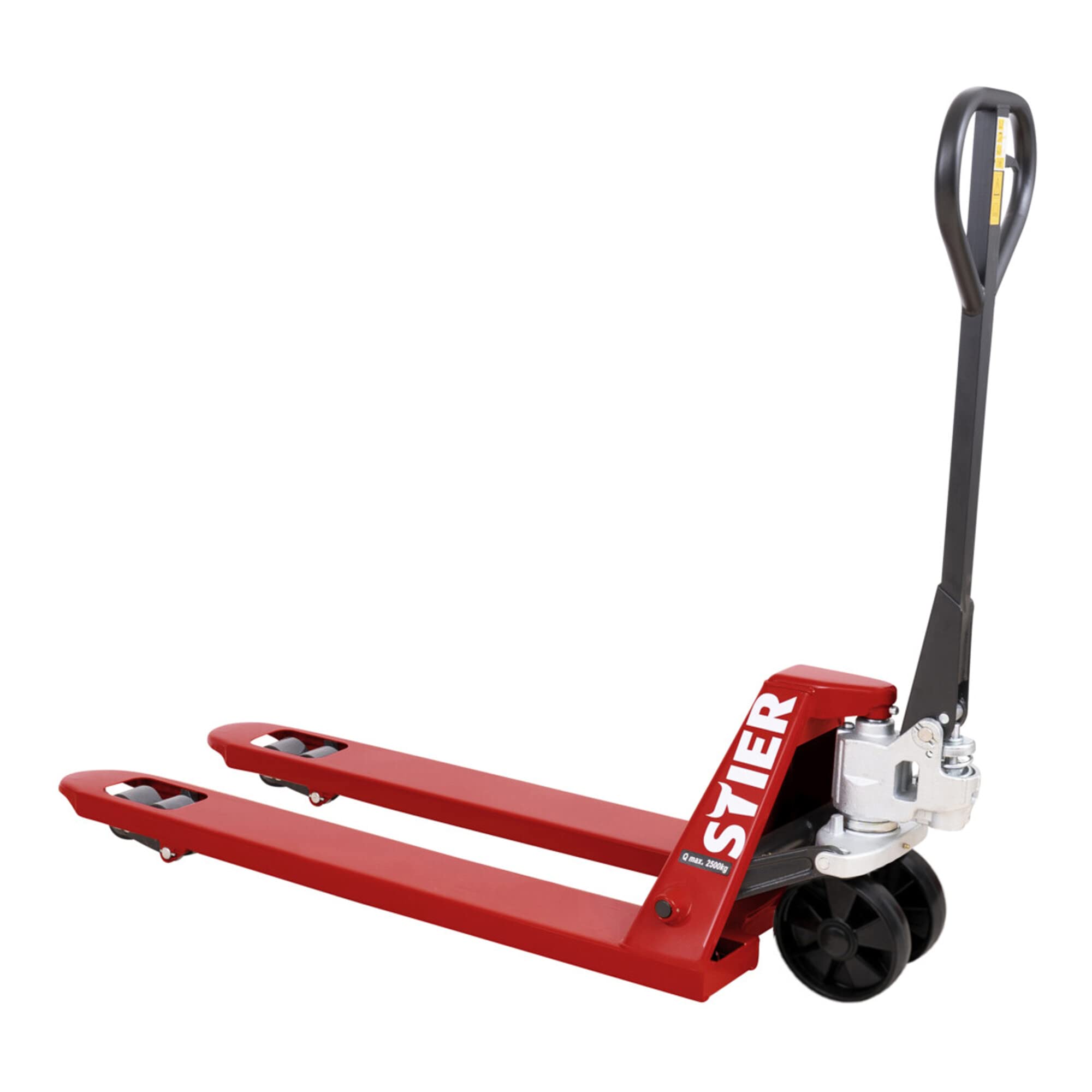 STIER Gabelhubwagen Tragkraft 2500kg Gabellänge 1150mm Nylon-Reifen mit Quicklift, Handhubwagen mit Industrie-Stahlrahmen, wartungsarme Handhydraulik, Lenkeinschlag von 210°