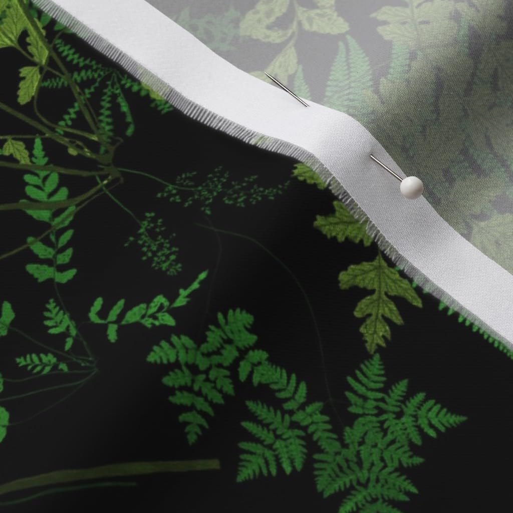 Spoonflower Fabric - Fern Botanical Deep Black Green Leaves Forest Plants Jungle Printed on Organic Cotton Sateen Fabric by The Yard - Sewing Quilting Apparel Home Decor