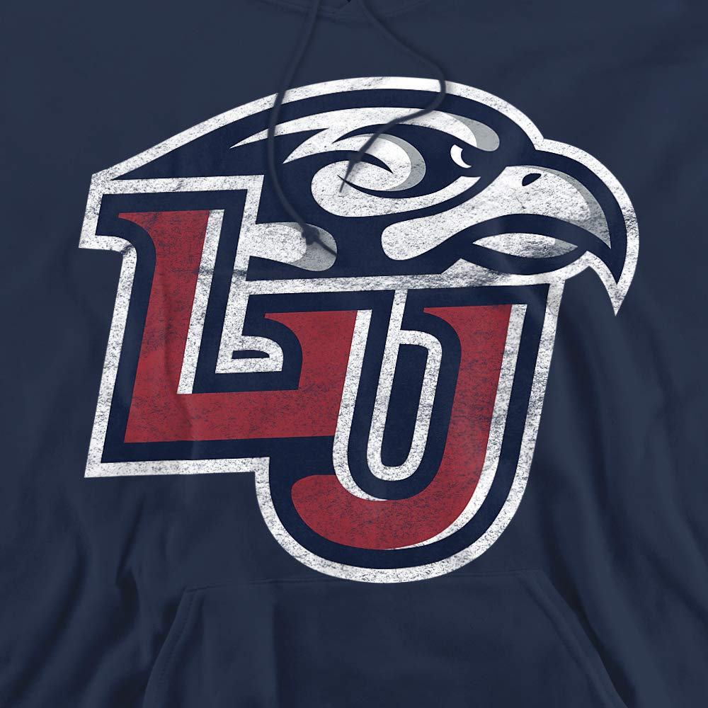 Liberty University Official Distressed Primary Unisex Adult Pull-Over Hoodie,Navy, 2X-Large