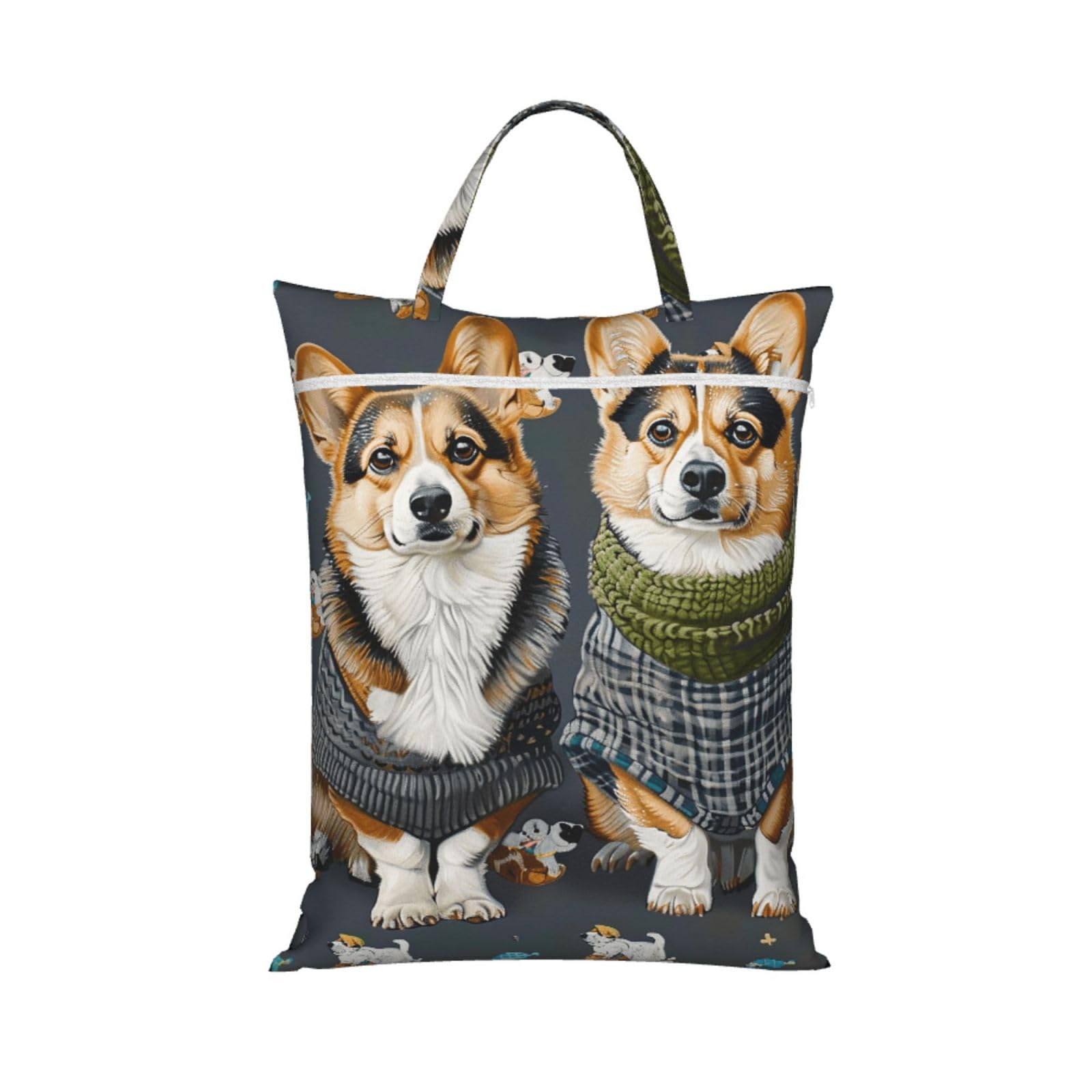 Large Travel Laundry Bags,Wearing Clothes Corgi Dogs Print with Handle Foldable Laundry Bag for Holidays Gym Swimming and Family Trips, 1Pcs