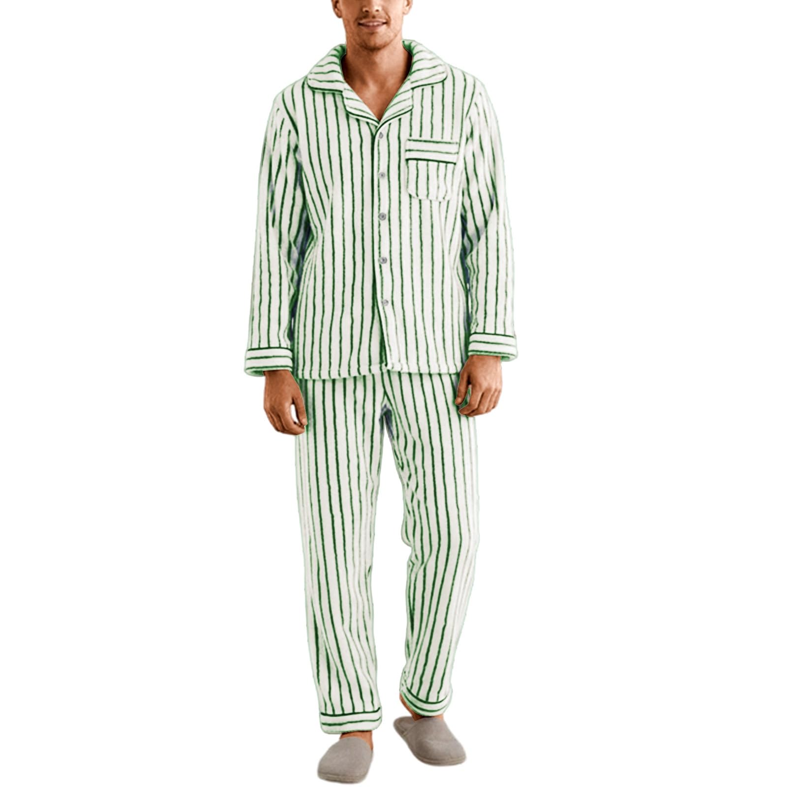 Generico Pigiama Uomo in Flanella Spazzolata a Righe, Camicia e Pantaloni, Termico e Confortevole
