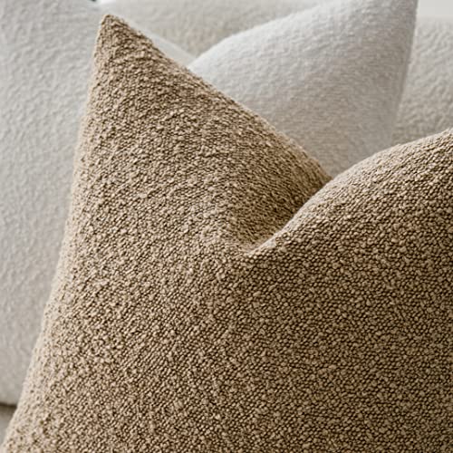 Image of Foindtower Pack of 2 Textured Boucle Throw Pillow Covers Accent Solid Pillow Cases Cozy Soft Decorative Couch Cushion Case for Chair Sofa Bedroom Living Room Home Decor, 18 x 18 Inch,Camel