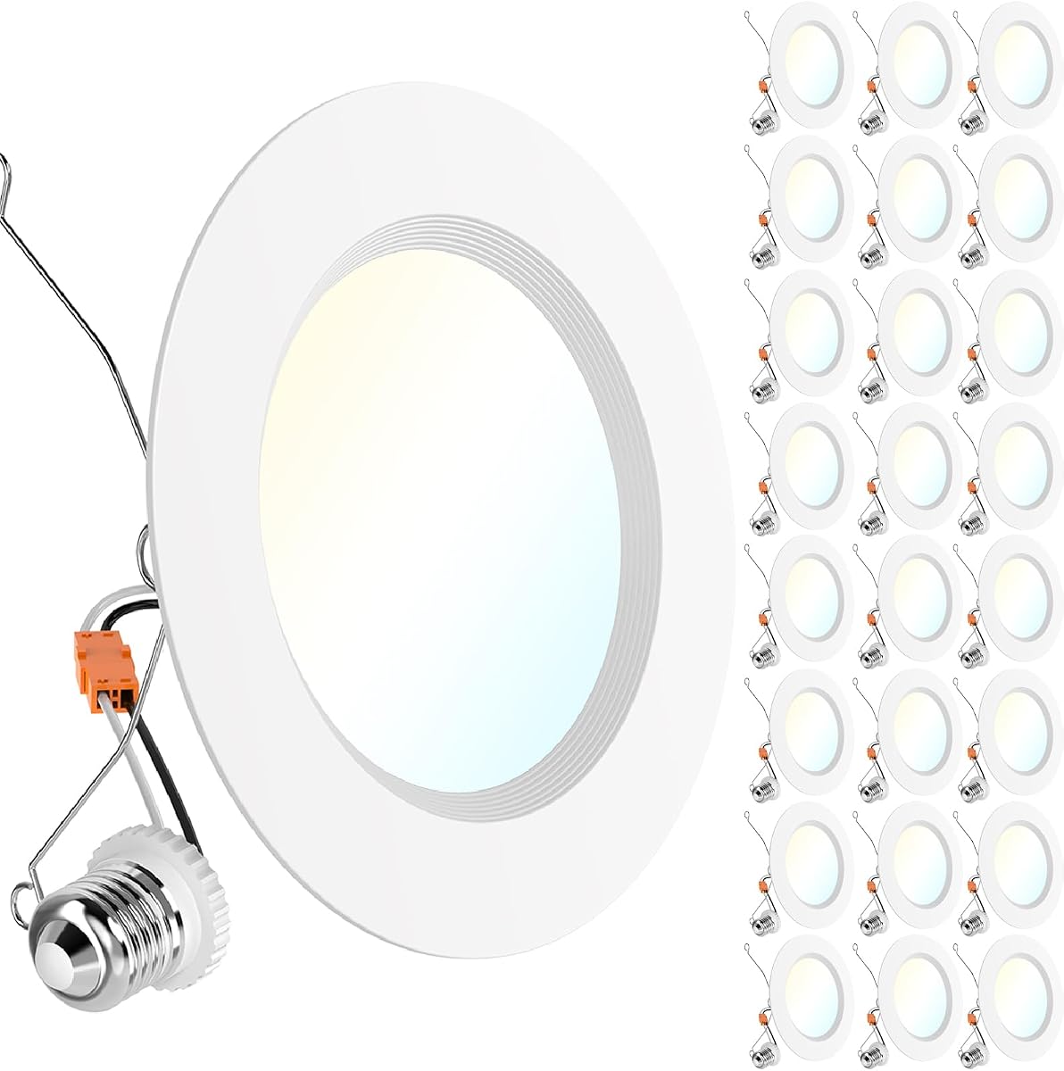 Sunco 24 Pack 6 Inch Retrofit LED Recessed Lights, 5CCT, 17W=120W Dimmable | 1700LM, Selectable CCT 2700K/3000K/4000K/5000K/6000K, Baffle Trim, Damp Rated, Can Ceiling, LED Downlight, for Kitchen, UL