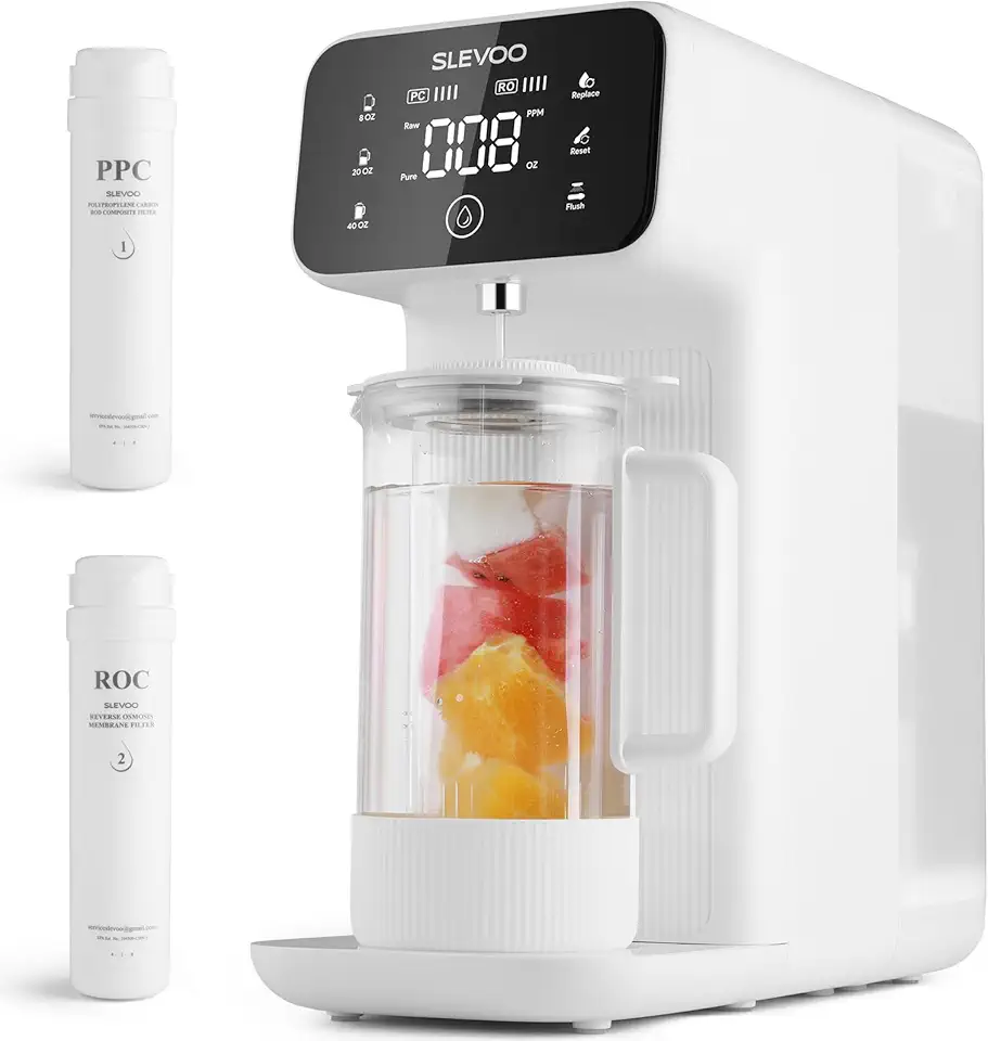Reverse Osmosis Water Filter Countertop, 5 Stage Ro Water Filtration System with Remineralization Glass Pitcher, 4:1 Pure to Drain, TDS Real-Time Displaying, 4L Capacity Tank for Home Office