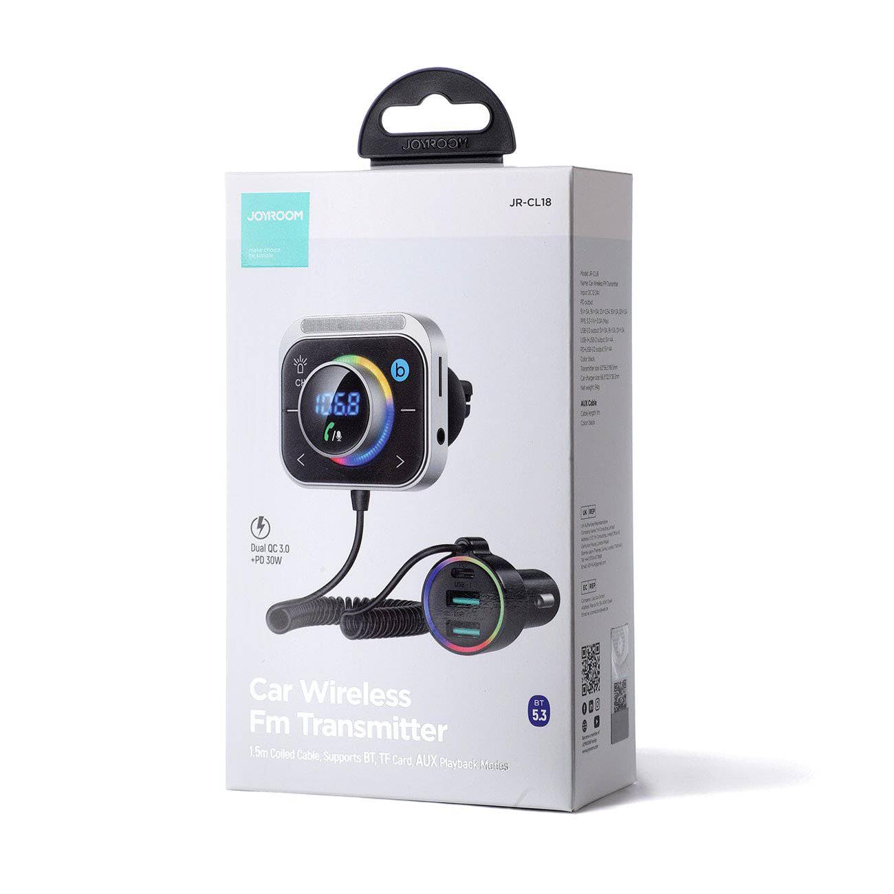 joyroom FM-Transmitter für JR-CL18, 2 x USB + USB-C, 30 W (Silber)