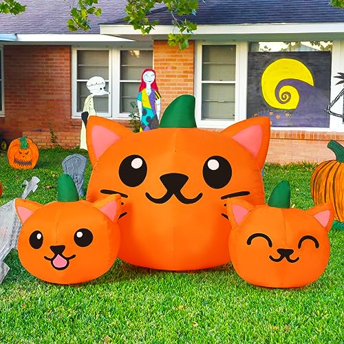 COMIN Halloween Inflatable 5FT Long Three Pumpkin Cat Head Combo with Built-in LEDs, Blow Up Yard Decoration for Holiday Party Indoor, Outdoor, Yard, Garden, Lawn4