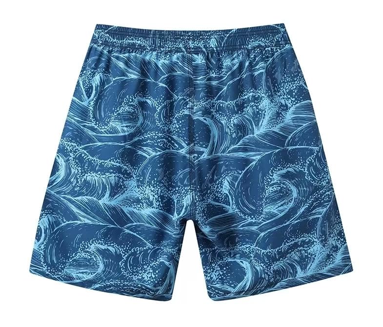 Men's Swimwear Quick Dry Drawstring Ocean Wave Print with Pockets Casual Hawaiian Oceanside Surfing Beach Swim Shorts2