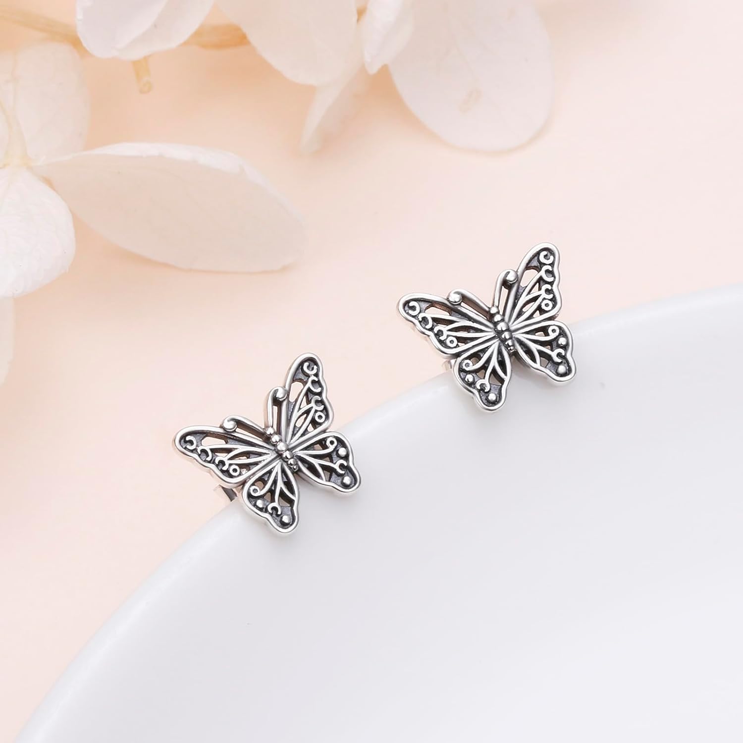 Butterfly Stud Earrings for Women 925 Sterling Silver Black Oxidized Hollow Elegant Jewelry Gift - Image 3