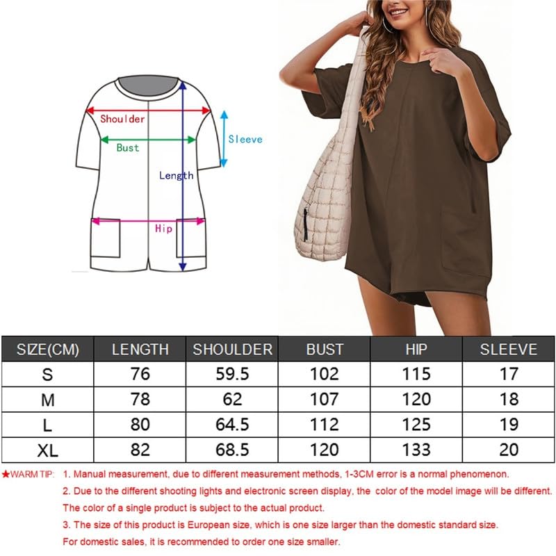 Combinaison Femme Été Manches Courtes Combishort Col en V Dos Nu Jumpsuit Casual Loose Salopette Short Chic et Élégant Grande Taille Une Pièce Shorts Avec Poches Décontracté Plage Rompers